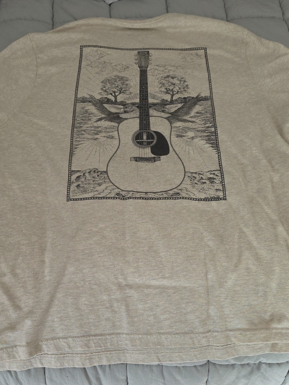 Lucky Brand Beige Short Sleeve Shirt with Black Guitar Graphic